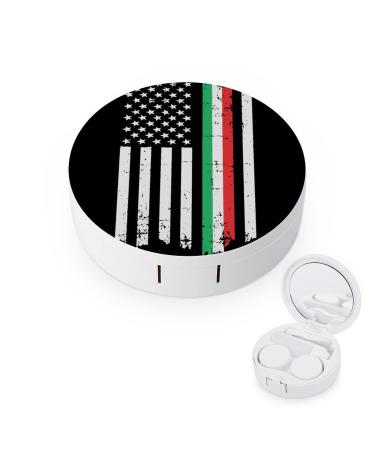 Italian American Thin Line Flag Round Case For Contact Lens Kit Storage Box with Mirror Printed