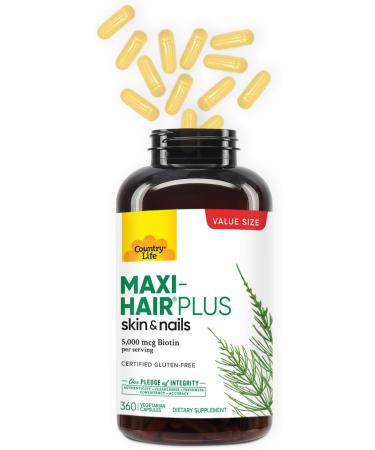 Country Life Maxi-Hair Plus 5000 mcg Biotin 360 Capsules Certified Gluten Free Certified Vegetarian - Buy Online on GoSupps.com