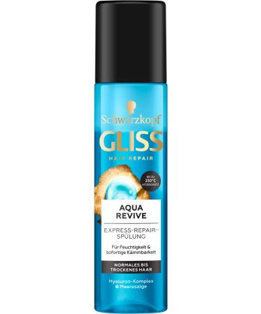 GLISS Express Repair Reinung Aqua Revive (200 ml) hair rinsing offers an extra portion of moisture and healthy shine with heat protection up to 230 C