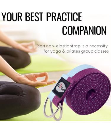 TECEUM Spring 2023 Yoga Strap Cotton 8 ft - Adjustable Non-Slip Belt for Yoga, Pilates & Physical Therapy - Mixed Blueberry - Buy Online on GoSupps.com