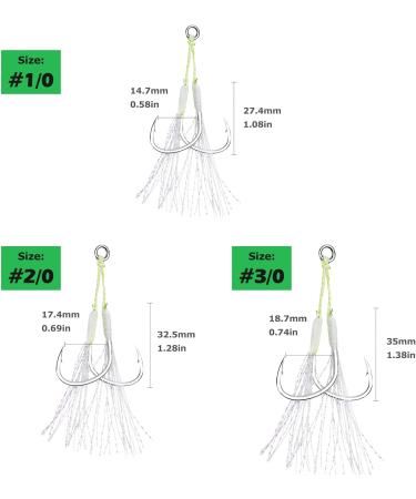Goture Double Fishing Assist Hooks Kit - Glow Hook Slow Fast Fall Jigs - Lead Vertical Jigging Lures - Pack of 5 Luminous #2/0 (5pcs) - Buy Online on GoSupps.com