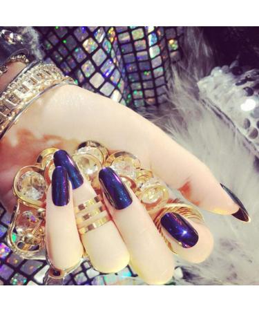 Morechioce mirror wrong nails 24 pieces acrylic nails Artificial nails Strass Full Cover glitter fake nails false fingernails Nails Tips dark blue
