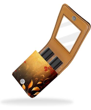 Travel Lipstick Organizer Case - Portable Makeup Bag with Mirror | Autumn Leaves Design | Perfect for On-the-Go Beauty - Buy Online on GoSupps.com