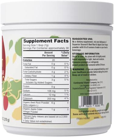 Organic Beet Root + Apple Cider Vinegar Powder - Nitric Oxide Booster - 30 Servings - Heart Health & Immunity Support - Non-GMO - Buy Online on GoSupps.com