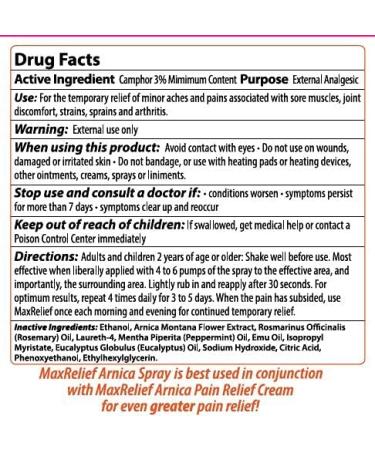 MaxRelief Arnica Pain Relief Spray - Fast-Acting Muscle & Joint Pain Relief - Relaxing Warmth for Muscles Stiff Joints and Bruises - 100% Natural Formula - Aspirin-Free - Travel Size - 2 Oz 2 Fl Oz (Pack of 1) - Buy Online on GoSupps.com