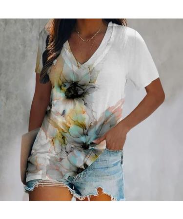 Ganfancp Women's Vintage Ethnic Print V-Neck Tee White-26 Medium - Buy Online on GoSupps.com