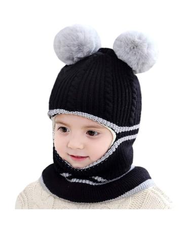 crazy bean Kids Girls Boys Winter Warm Hat Windproof Hat and Scarf 3-in-1 Toddler Knitted Beanie Hat One Size Black
