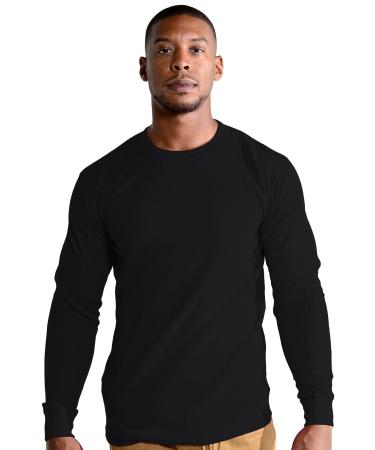 Evolution In Design Men's Basic Waffle Thermal Knit Sweater Long Sleeve Crewneck T-Shirt Big Size Small to 6X-Large Medium Black