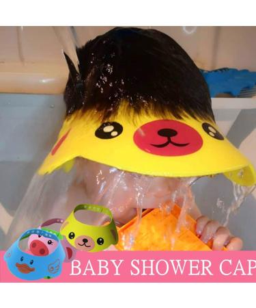 Adjustable Baby Bathing Cap 3Pcs Set | Shower Protection Visor Shield for Toddler Kids | Cute Cartoon Design - Buy Online on GoSupps.com