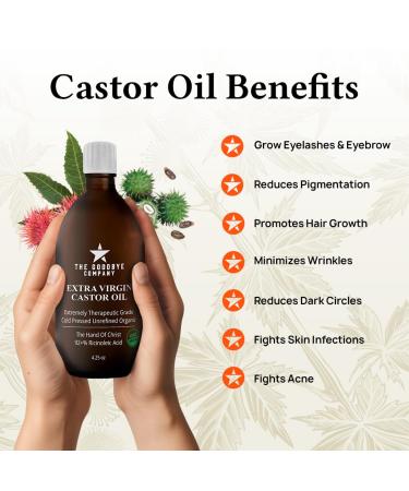 Extra Virgin Castor Oil - 100% Pure Cold Pressed Unrefined - 4.25oz for Skin Hair & Eyelashes Care | The Goodbye Company - Buy Online on GoSupps.com