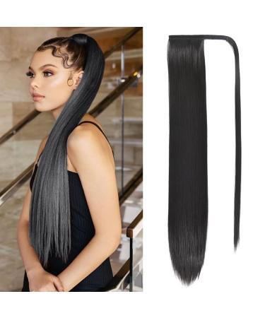 Long Straight Ponytail Extension Clip in   32 Inch Wrap Around Ponytail Heat Resistant Synthetic Pony Tail Hair Extainson Black Hair Ponytails for Women Girls (Natural Black) 32 Inch Natural Black