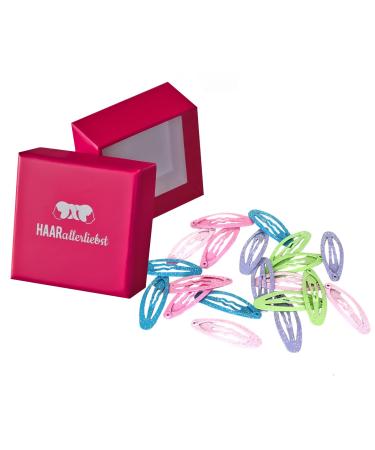 HAARallerliebst hair clips with glitter (20 pieces | colorful | 3.7 cm) including box for storage (box color: pink) - Buy Online on GoSupps.com
