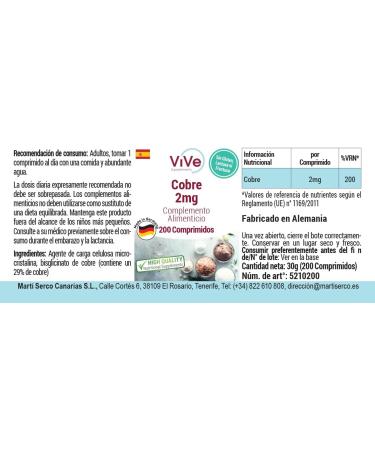 Cuivre 2mg - 200 comprim s - Bisglycinate de cuivre - Dosage lev - Biodisponible - Qualit allemande - ViVe Supplements - Buy Online on GoSupps.com