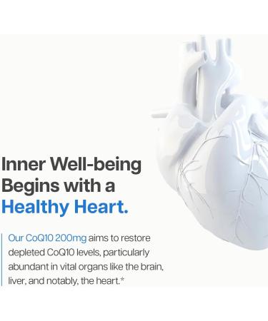 Just Glow Naturally: Coenzyme Q10 200mg - 120 Capsules - CoQ10 Ubiquinone Supplement - Experience the Power of a Natural Antioxidant for Supporting Cardiovascular Health and Alleviating Migraines & Headaches - Made in Canada - 120 Days Supply - Buy Online on GoSupps.com