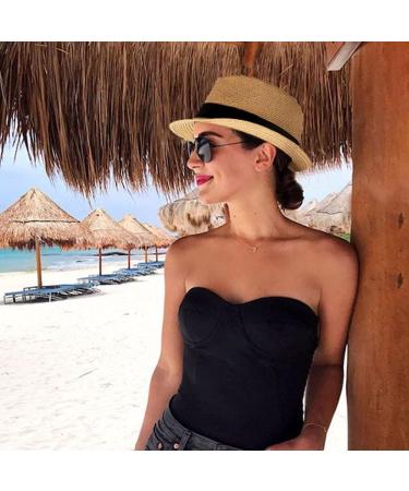 Women's Straw Short Brim Panama Fedora Beach Hat - Khaki, One Size | Summer Vacation Sun Trilby Hat - Buy Online on GoSupps.com