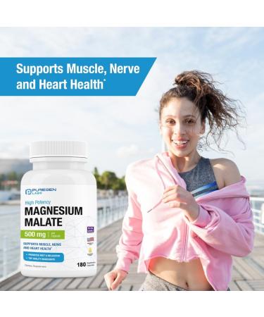 Puregen Labs Magnesium Malate 500mg | High Potency Elemental Magnesium | 180 Veggie Caps Superior Absorption Non-GMO NO Gluten and Dairy Supports Muscle Joint and Heart Health - Buy Online on GoSupps.com