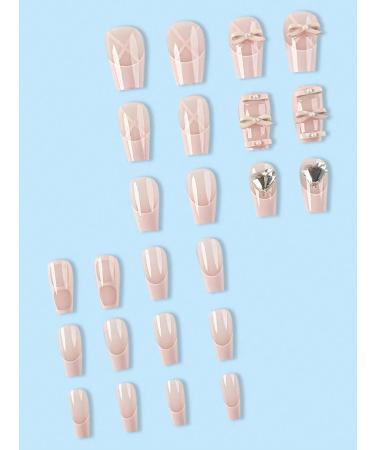 24pcs Bow Heart Pink Coffin Fake Nail Love Heart 3D Press on Nails Love Heart Nails Luxurious Nails Acrylic Nails Fake Nails For Women Girls - Buy Online on GoSupps.com