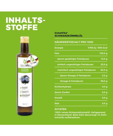  GREAT VITA GreatVita Black Seed Oil 500ml - 100% Pure Cold Pressed Filtered Versatile for Cooking & Skincare No Additives Print May Vary - Buy Online on GoSupps.com