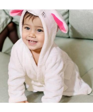 Feiliandajj Unisex Baby Fleece Bathrobe with Animal Ears | Soft Hooded Terry Bath Coat for Toddler Boys & Girls 1-6 Years - Cute Morning Gown with Pockets - White - Buy Online on GoSupps.com