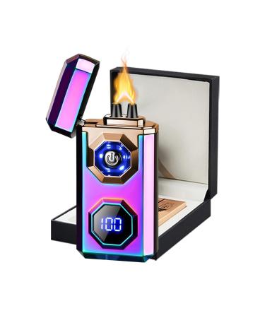 Windproof high Power USB arc Pulse Electric Lighter Rechargeable Large Flame Windproof Lighter Illuminated Plasma Lighter (Black)(Purple)