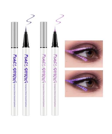 KYDA 2 Colors Glitter Eyeliner Lqiuid Pen  Metallic Glitter Liquid Eyeliner Sparkling Shimmer Colorful High Pigmented Eyeliner Pen  Waterproof Long Lasting Smudgeproof-Purple Red&Purple