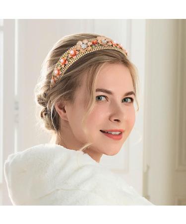 Flayem Rhinestone Flower Headband Glitter Padded Wide Hair Band Bridal Wedding Hair Hoop Accessories for Women and Girls (Gold) - Buy Online on GoSupps.com