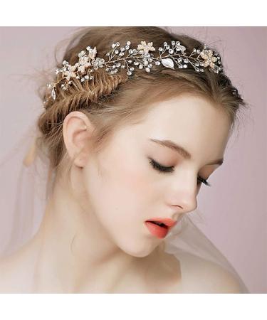 Deniferymakeup Bridal Silver Pearl and Crystal Beads Flower Leaf Bridal Hair Vine Wedding Head Piece Rhinestone Hair Piece Bridal Hair Accessories Headband Hair Jewelry Hair Accessories - Buy Online on GoSupps.com