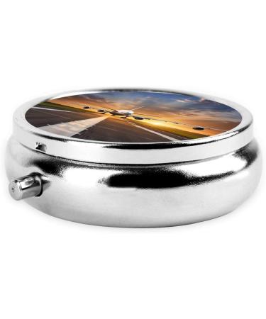 Buy Airport Print Round Pill Box - 3 Compartment Mini Travel Medicine Organizer Decorative Pocket Purse for Vitamins & Tablets - Buy Online on GoSupps.com