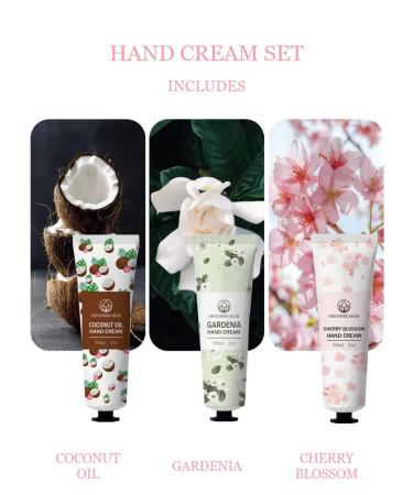 Hand Cream Set for Dry Cracked Hands Natural Scented Moisturizing Lotion | Cherry Blossom Coconut Oil & Gardenia Gift Set - Buy Online on GoSupps.com