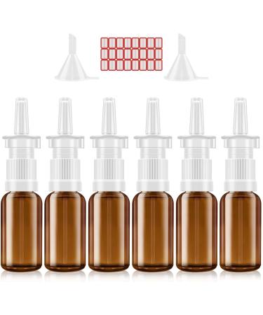 Nasal Spray Bottle 6 Pcs 30ML/1oz Glass Amber Refillable Fine Mist Sprayers Atomizers Small Empty Nasal Sprayer with Funnels and Labels