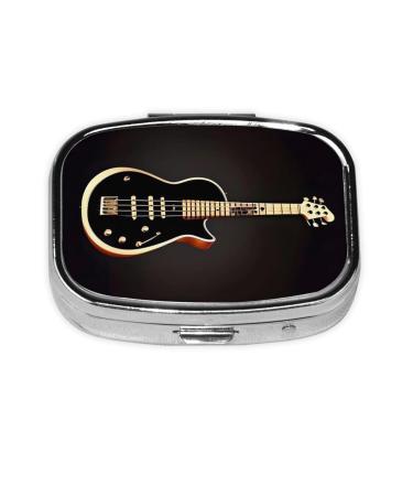 Black Guitar Printing 2 Compartment Small Pill Case Cute Small Pill Box Purse Pill Boxs Travel Pill Organizer for Pocket Purse and Travel Gifts
