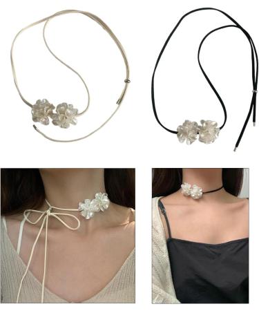 Buy Oralgo's Irregular Flower Trailer Collar Necklace | Adjustable Black Flower Neck Chain with Colorful Pearls - International Shipping Available - Buy Online on GoSupps.com