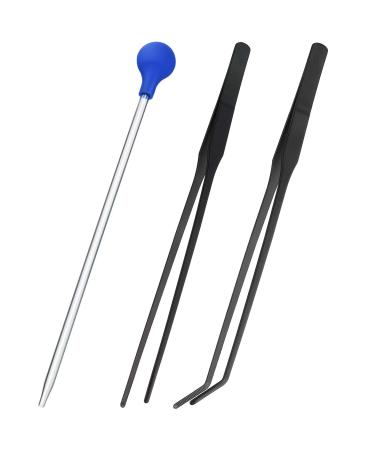 3 Pieces Axolotl Tank Accessories, Extra Long Tweezers for Aquarium, Coral Feeder Long Syringe, Fish Feeding Tongs Tweezers for Reef Roids Aquatic Plant Spider Snake Lizard