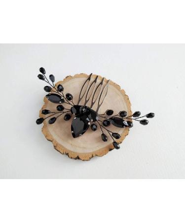 BERYUAN Women Rhinestone Hair Piece Onyx Black Teardrop Small Hair Comb Vine Bridal Hair Accessory Crystal Gift for Her Party Headpiece (Black) - Buy Online on GoSupps.com