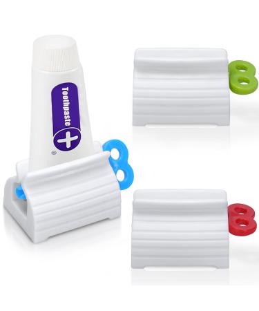 Civilian toothpaste tube squeezer 3 pieces of tube press with colored tube key toothpaste seat holder with tube roller tube presser for bathroom kitchen bedroom (white)