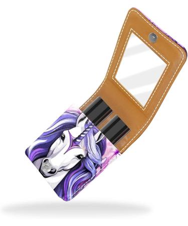 Travel Lipstick Organizer Case | Portable Makeup Bag with Mirror | Unicorn Purple Pattern | Shop Now - Buy Online on GoSupps.com