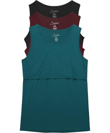 Sosolism Rayon Nursing Tank Top - Breastfeeding Sleeveless Maternity Vest 3 Pack Black/Red/Green | Comfortable Maternity Clothes for New Moms - Buy Online on GoSupps.com