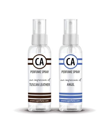 CA Perfume Impression of (Tuscan Leather + Angel) Travel Size Sample Fragrance Refillable Atomizer Long Lasting Eau de Parfum (Cologne) Sprayer / 2 Fl Oz/ 60 ml Tuscan Leather + Angel Impression