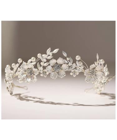 SWEETV Bridal Headband Silver Tiara for Bride Headpieces for Wedding Hair Accessories for Brides Prom Photography 0.Silver 1 Count (Pack of 1)