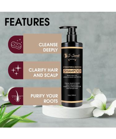 S-Secrets Strengthen & Restore Shampoo | Buriti Fruit Jamaican Black Castor Oil & Shea Butter | Ideal for Kinky Curly & Wavy Hair | Scalp Health & Hair Strengthening - Buy Online on GoSupps.com