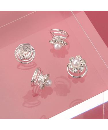 Parieo Pearl Hair Pins 10 Pieces Spiral Twist Hair Clips with Diamond Flower Crystal for Women's Wedding Accessory Party Decoration - Buy Online on GoSupps.com