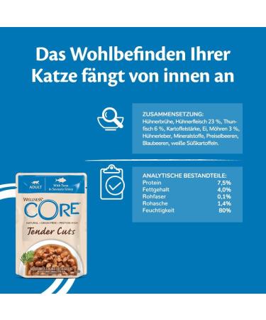 Wellness Core Tender Cuts Cat Food - Grain Free Wet Tuna Selection Mix (6 x 85g) - High Meat Content - International Shipping Available - Buy Online on GoSupps.com