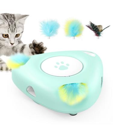 Pawaboo Interactive Cat Toys, Automatic Cat Exercise Teaser Toy with 3 Replacement Rotating Feathers, Automatic Electronic Rotating Teaser Kitten Toy for Indoor Cats, Kitty, Pet Lake Blue