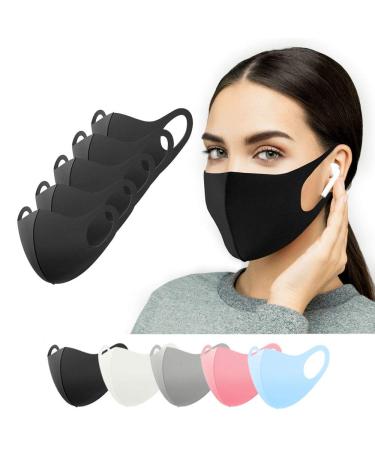Fabric mask 5 pieces black for older children adolescents adult mouth protection mask washable makeshift mask everyday mask facial mask women men