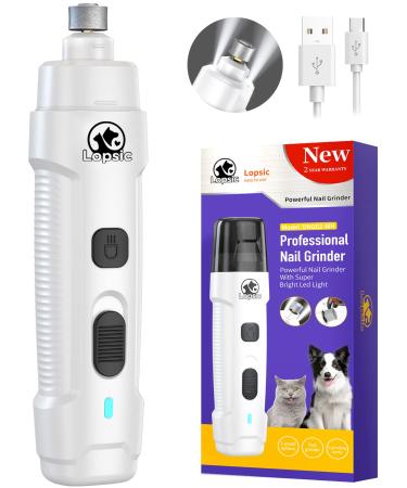 Dog Nail Grinder Upgraded Dog Nail Trimmers Clipper with LED Light, 2 Speed Rechargeable Electric Pet Nail Grinder Quiet Low Noise for Small Medium Large Dogs and Cats White