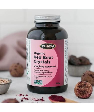 Flora Health Organic Red Beet Crystals Energizing Superfood Nitric Oxide Booster Vegan Equals 2.6 kg. of Red Beets Pressed from Fresh Harvested Organic Beets 200 g Crystals Glass Bottle - Buy Online on GoSupps.com