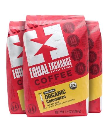 Equal Exchange Organic Coffee, Colombian, Whole Bean, 12-Ounce Bag (Pack of 3)
