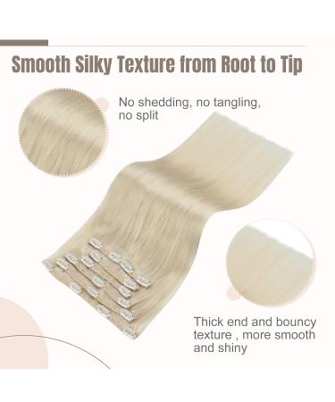 Fshine Platinum Blonde Clip-In Hair Extensions - 35cm 120g Real Remy Hair 7 PCS Smooth & Straight #60 - Buy Online on GoSupps.com