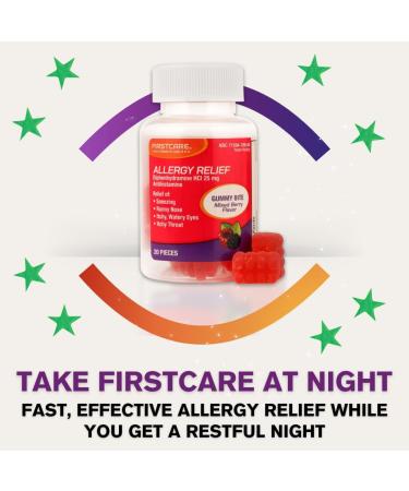 FirstCare Allergy Relief Soft Chews - Diphenhydramine HCI 25 mg for Sneezing Runny Nose & Itchy Eyes | Chewable Allergy Medicine (20 Count) - Fast Symptom Relief Worldwide - Buy Online on GoSupps.com