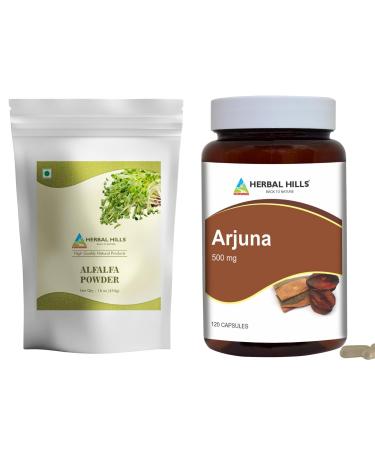 HERBAL HILLS Alfalfa Leaf Powder and Arjuna Capsules Terminalia Pack of 2 Combo